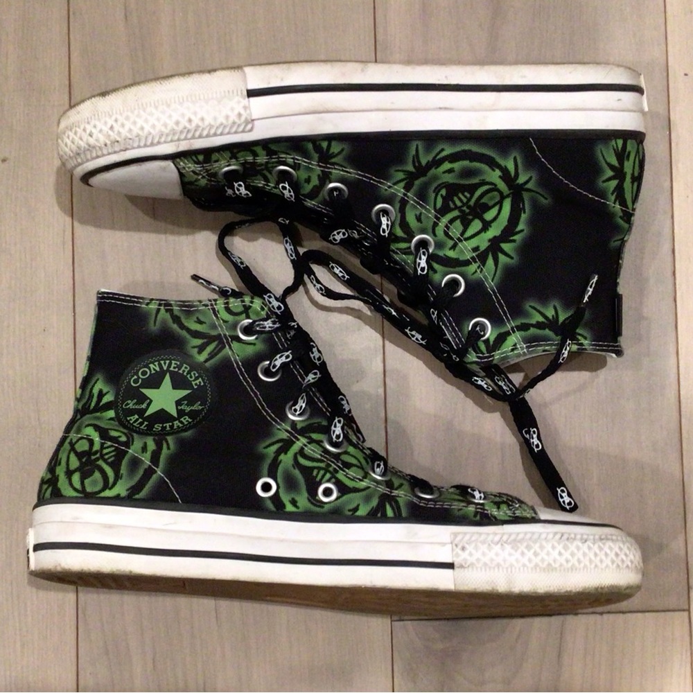 Green and Black Monster Converse Cons High Top Size 8